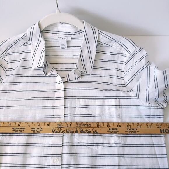 Daily Ritual M 100% Cotton Button Blouse Shirt Top Charcoal Stripe Lightweight - Picture 8 of 9